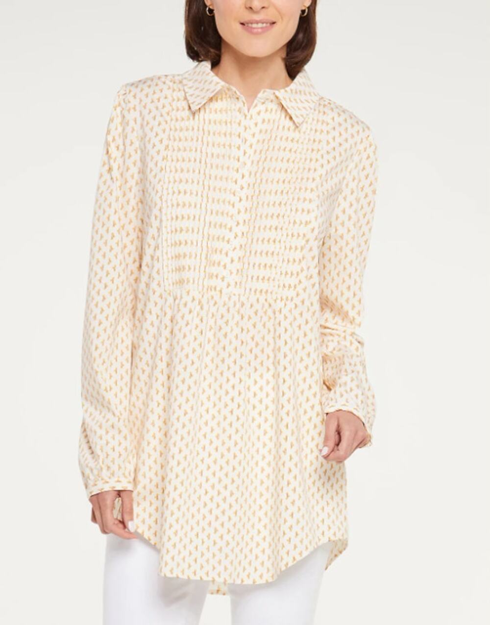 NYDJ Tunic Blouse WMNS XL Cream Geometric Long Sleeve Stretch Soft Minimalist